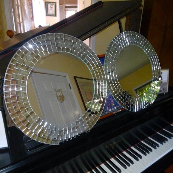 A Fabulous Pair (2) of Vintage Pop art Ikea Tranby Round Mosaic Wall Mirrors - Picture 1 of 9